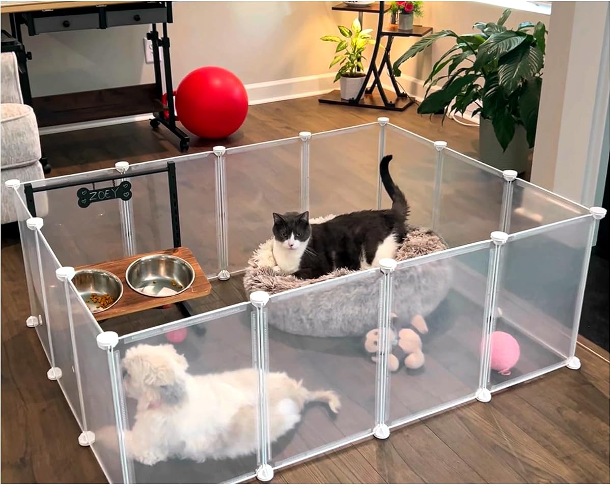 Modular Small Pet Playpen, 14 Panels, 16.5" Height Indoor Enclosure for Rabbits, Guinea Pigs, Hedgehogs, Kittens and Small Pets