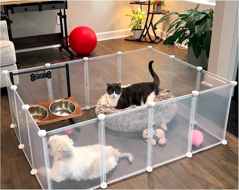 Modular Small Pet Playpen, 14 Panels, 16.5" Height Indoor Enclosure for Rabbits, Guinea Pigs, Hedgehogs, Kittens and Small Pets