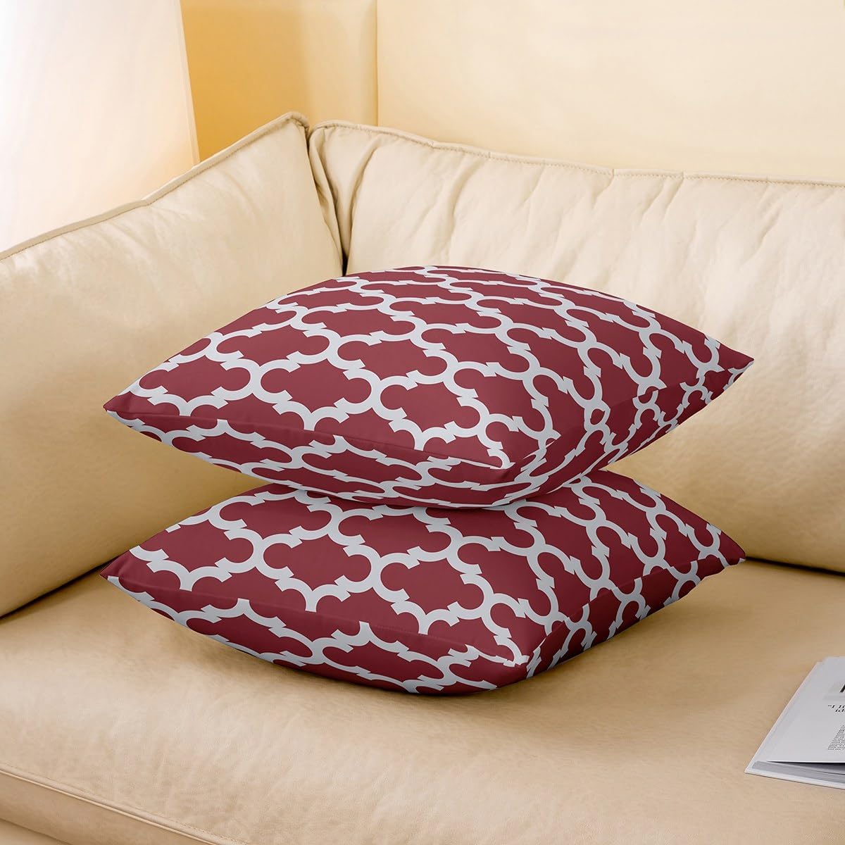 Feelyou Pillow Cases Cushion Covers Geometric Diamonds Printed Throw Pillow Covers 22"x22" Set of 2 Soft for Kids Abstract Art Decorative Throw Pillowcases Red and Silver Cushion Cases