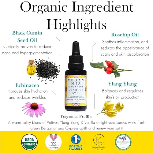 Miniatura 5 de Vegan Mia Organics - Suero concentrado de aceite facial iluminador y equilibrante con aceite de semillas negras aceite de jojoba té verde neem