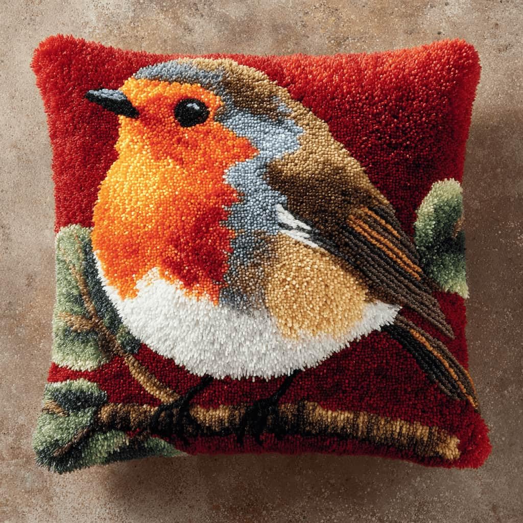 Kitquiver Decor Latch Hook Cushion Kit,Bird DIY Pillow Cover 43X43Cm