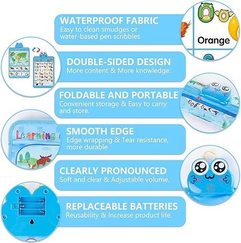 Miniatura 5 de Gráfico electrónico interactivo de pared del alfabeto de doble cara, hablando ABC y 123 y póster de música y aprendizaje, juguetes educativos para