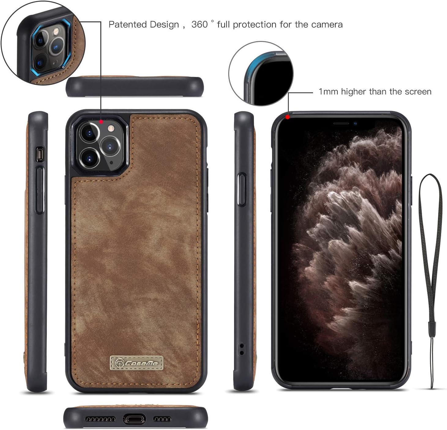 Zttopo iPhone 11 Pro Max Wallet Case 2 in 1 Leather Zipper Detachable Magnetic 11 Card Slots Card Slots Money Pocket Clutch Cover with Screen Protector for iPhone 6.5 Inch Brown