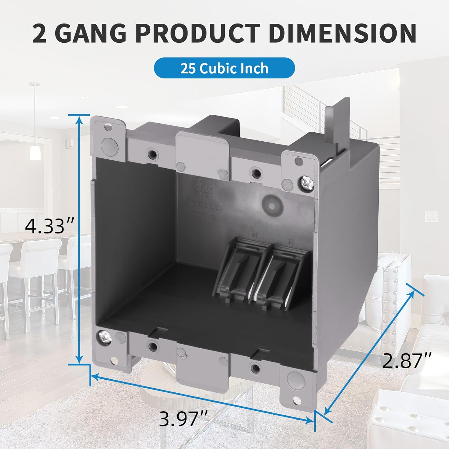 50 PK Old Work Electrical Outlet Box 2 Gang, 25 Cubic Inch Plastic Remodel Drywall Junction Boxes, ETL Listed to UL514C and UL263, Fire Rated for Two Hours