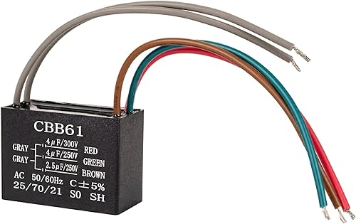 BlueStars - Condensador de ventilador de techo CBB61 4uf+4uf+2.5uf de 5 cables, 250 V/300 V CA, paquete de 1, repuesto para ventilador de techo