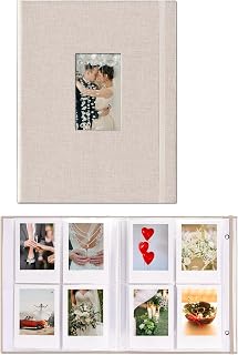 Mini Instax Photo Album 208 Photos 2x3 Inch Pictures Book for Fujifilm Polaroid Instant Camera, Linen Hardcover Polaroid Book for Photos Travel Family Anniversaries Baby Vacations Beige 1 Pack