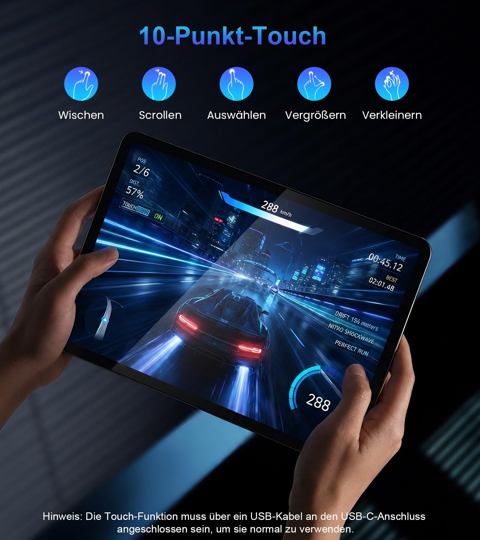 11 Zoll Touchscreen Monitor 100% NTSC 139% sRGB, 2.5K 2560 * 1600 IPS Tragbares HDMI USB C Touchscreen Display 16:10 400 nits mit Kickstand, Mini Minotor für Laptop, PC, Business
