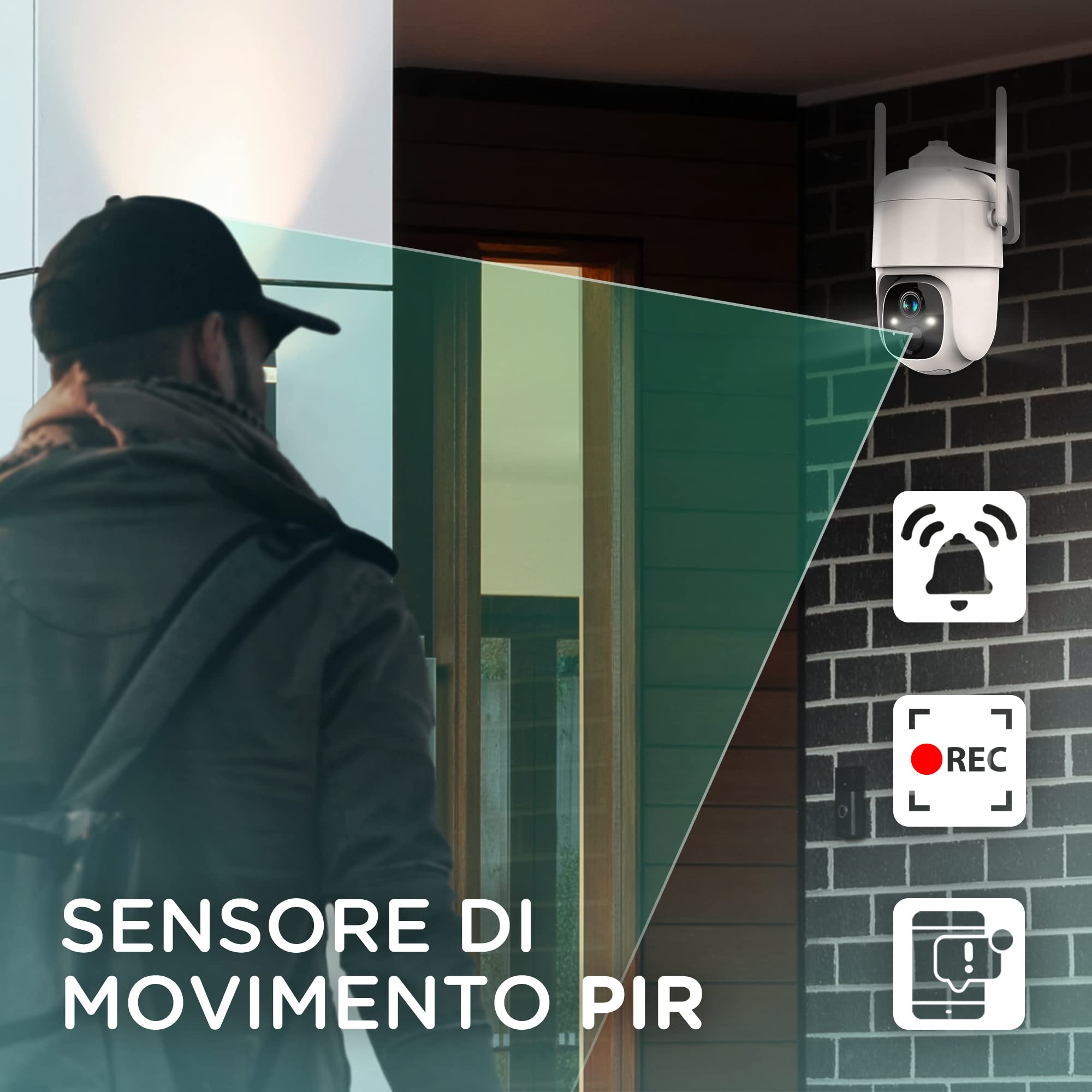 ATLANTIS telecamera motorizzata Volta Pro PT A16-VL66P, 360° PTZ, Wi-Fi senza fili interno esterno a batteria ricaricabile,pannello solare,videocamera sorveglianza,visione notturna,full hd 1080,Bianco