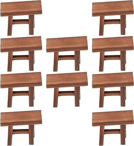 Miniatura 8 de Alomejor Taburete de madera retro miniatura para niños 1:12, 10 uds. para accesorios de casa de muñecas