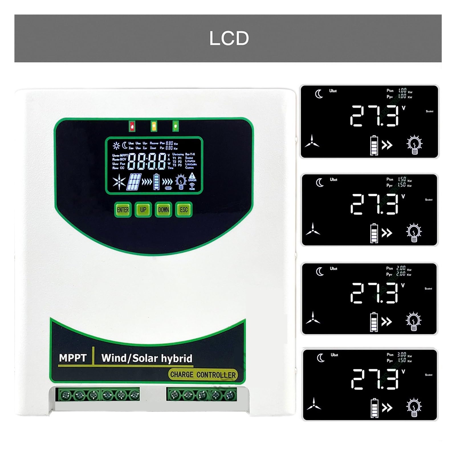 Regolatore Di Carica Ibrido Solare Eolico MPPT 12 24 48 V 80 A 120 A Con Display LCD E Monitor Wi-Fi For Batteria Al Litio Piombo-acido Lifepo4 Ampia Compatibilità(2000W 1500W,24V 48V AUTO)