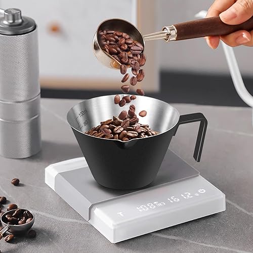 Miniatura 2 de 2 tazas de café expreso de acero inoxidable con asa, taza medidora de metal de doble boquilla con doble escala, taza de café espresso con boca en