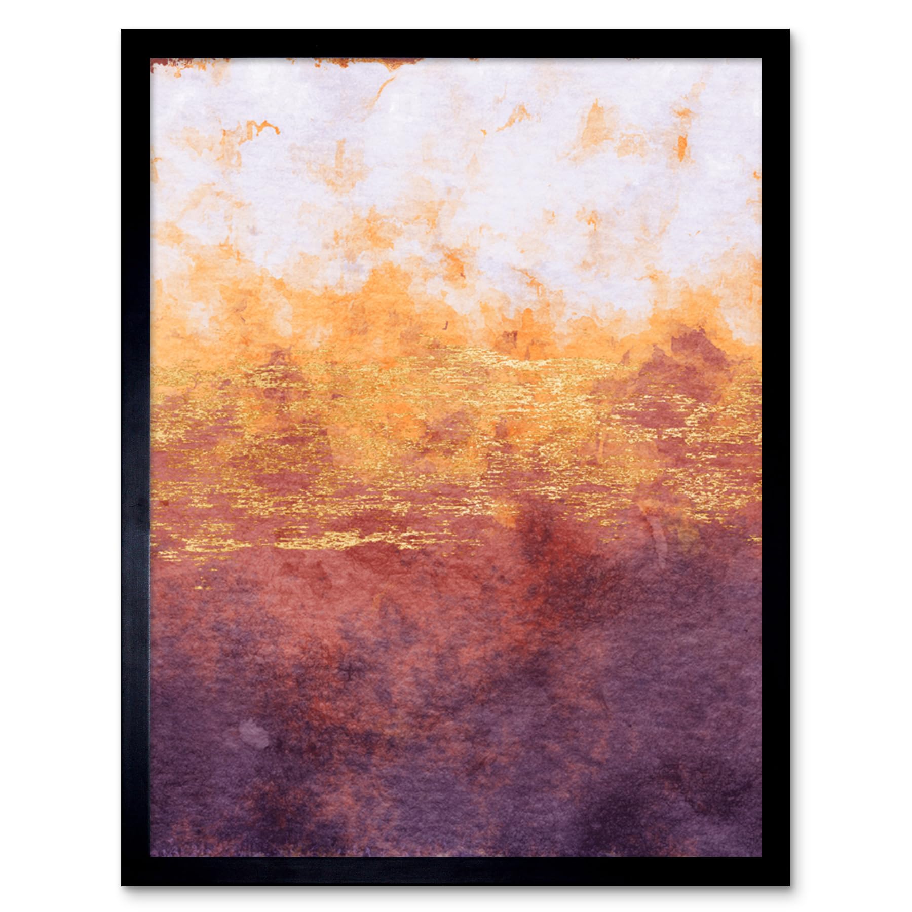 Wee Blue Coo Abstract Purple Yellow Gold Watercolour Art Print Framed Poster Wall Decor 12X16 Inch