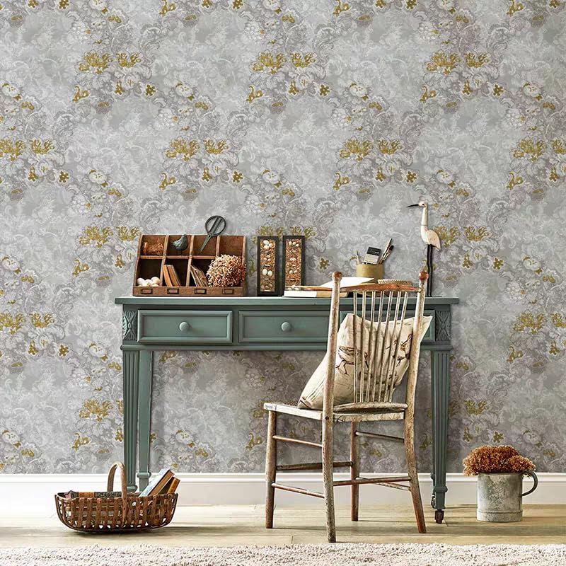 BaierSai 10X0.53M AB Vintage Luxury Flowers 5 Colors Embossed Waterproof Textured PVC Wallpaper Roll for Bedroom Livingroom 1.73' W x 32.8' L=5.3㎡ (57sq.ft) (Silvergrey A Flower)