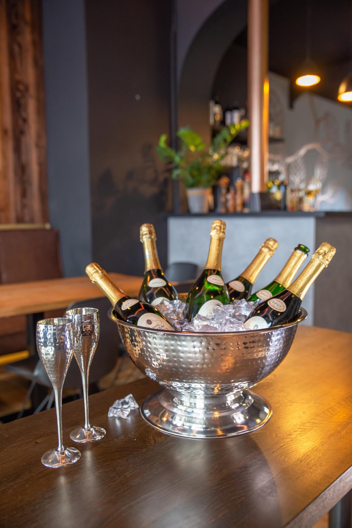 EDZARD Cara Seau à champagne (diamètre 40 cm, grand) en acier inoxydable – Refroidisseur de boissons pour 5 bouteilles