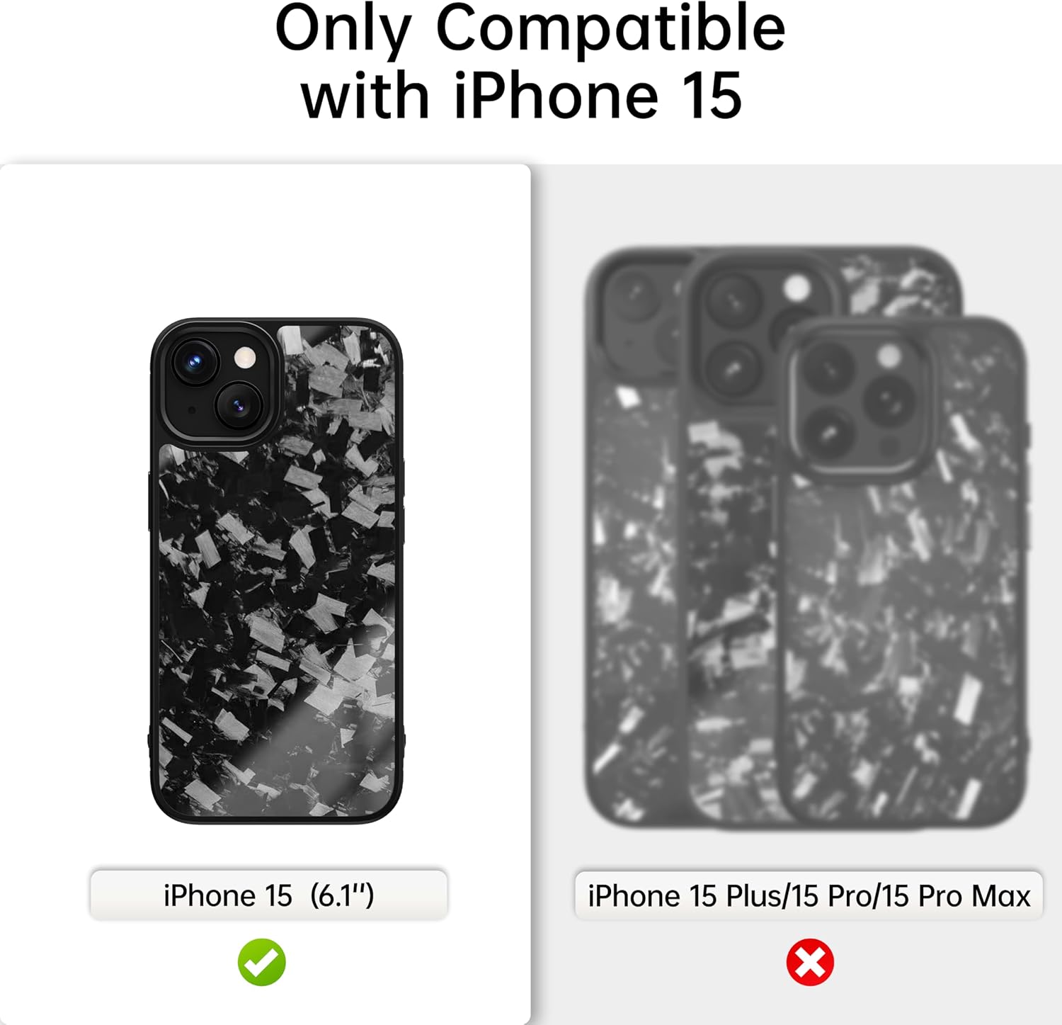 Genuine Forged Carbon Fiber Case for iPhone 15, Built-in Magnets, Compatible with MagSafe, Military Grade Drop Protection, Shockproof Phone Cover - Glossy Black