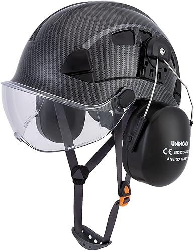 UNINOVA Casco de protección para los oídos y visera ANSI Z89.1 con ventilación ABS forestal, arborista, árbol, construcción, construcción,