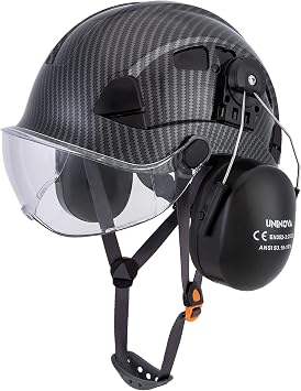 Hard Hat Ear Protection and Visor ANSI Z89.1 Vented ABS Forestry Arborist Tree Climbing Construction Helmet Ear Protection