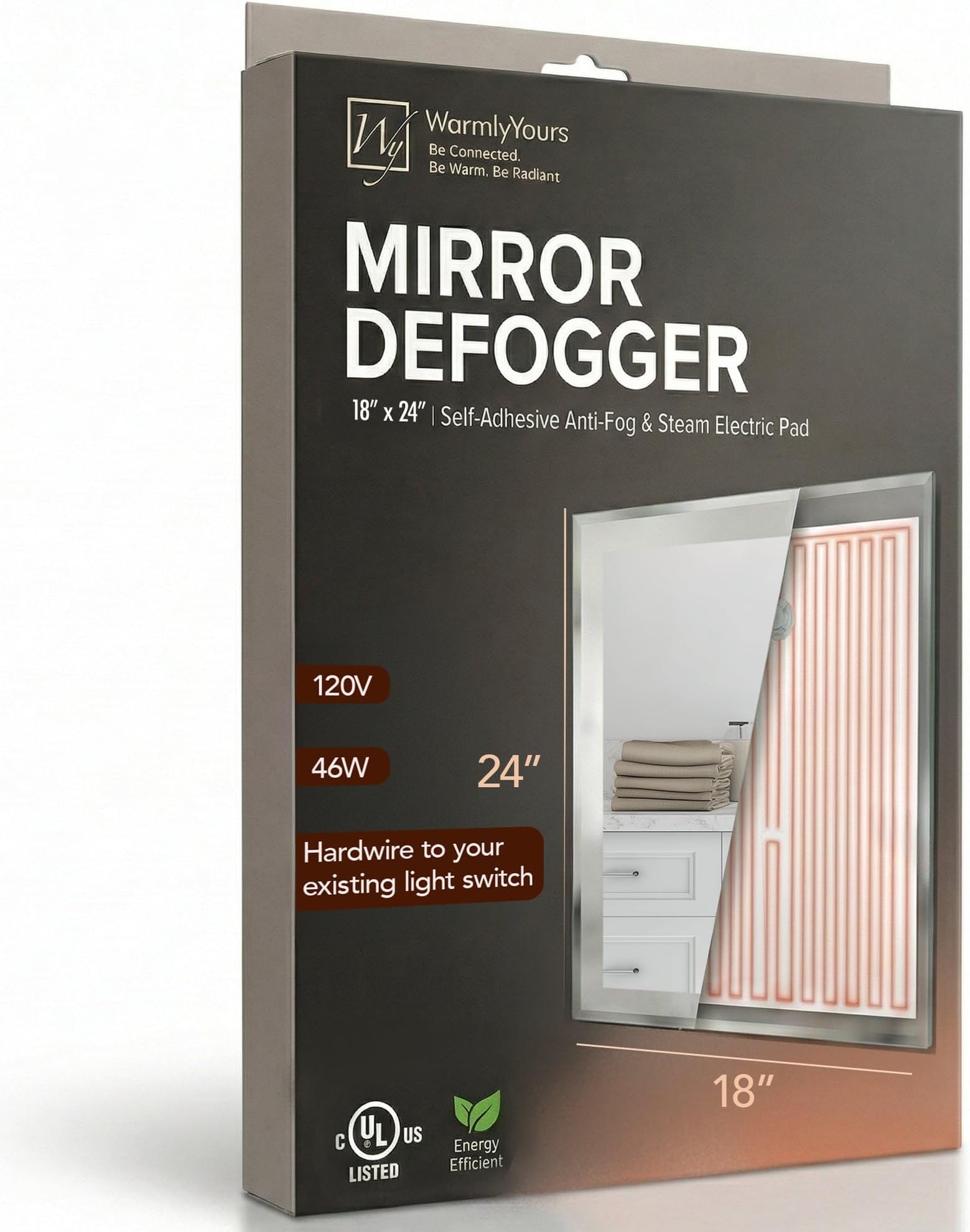 Heated Mirror Defogger Rectangular 18x24 in. Self-Adhesive Anti Fog and Steam Electric Pad for Existing Bathroom Wall Mirrors