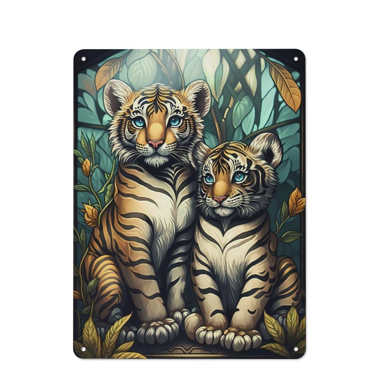 Enchanted Forest Tiger Classic Metal Wall Decor 40x30cm, Decorative Metal Sign for Workspace, Cafe, Shop Or Desk Area