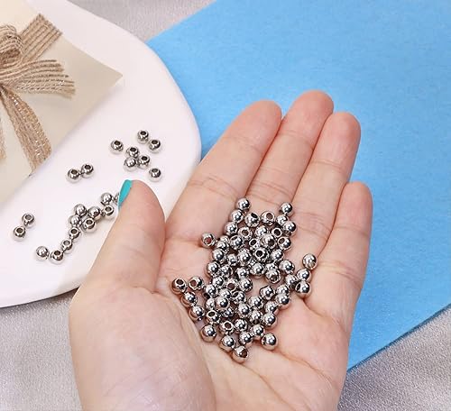Miniatura 4 de Shapenty Cuentas espaciadoras redondas de acero inoxidable sin costuras, lisas, sueltas, bolas para bricolaje, pulseras, collares, aretes,
