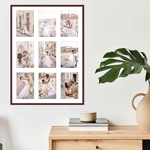 Miniatura 6 de Poster Palooza Marco de collage con acabado marrón, tapete blanco, con capacidad para nueve fotos de 5 x 7 pulgadas, acrílico resistente a los rayos