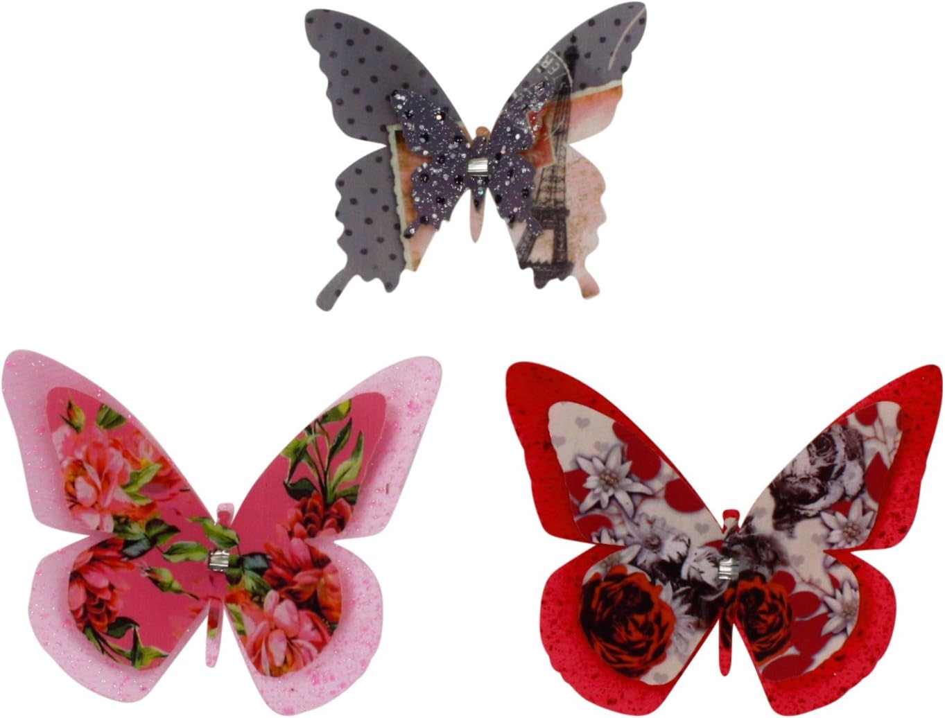 Set of 3 Colorful Butterflies on Clip - French Design with Eiffel Tower -