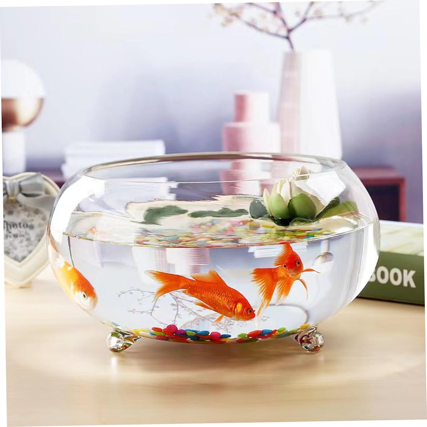 ORFOFE Artistic Round Glass Fish Tank Large Bowl for Betta Fish Home Office Decor Dual-use Planter Easy Maintenance