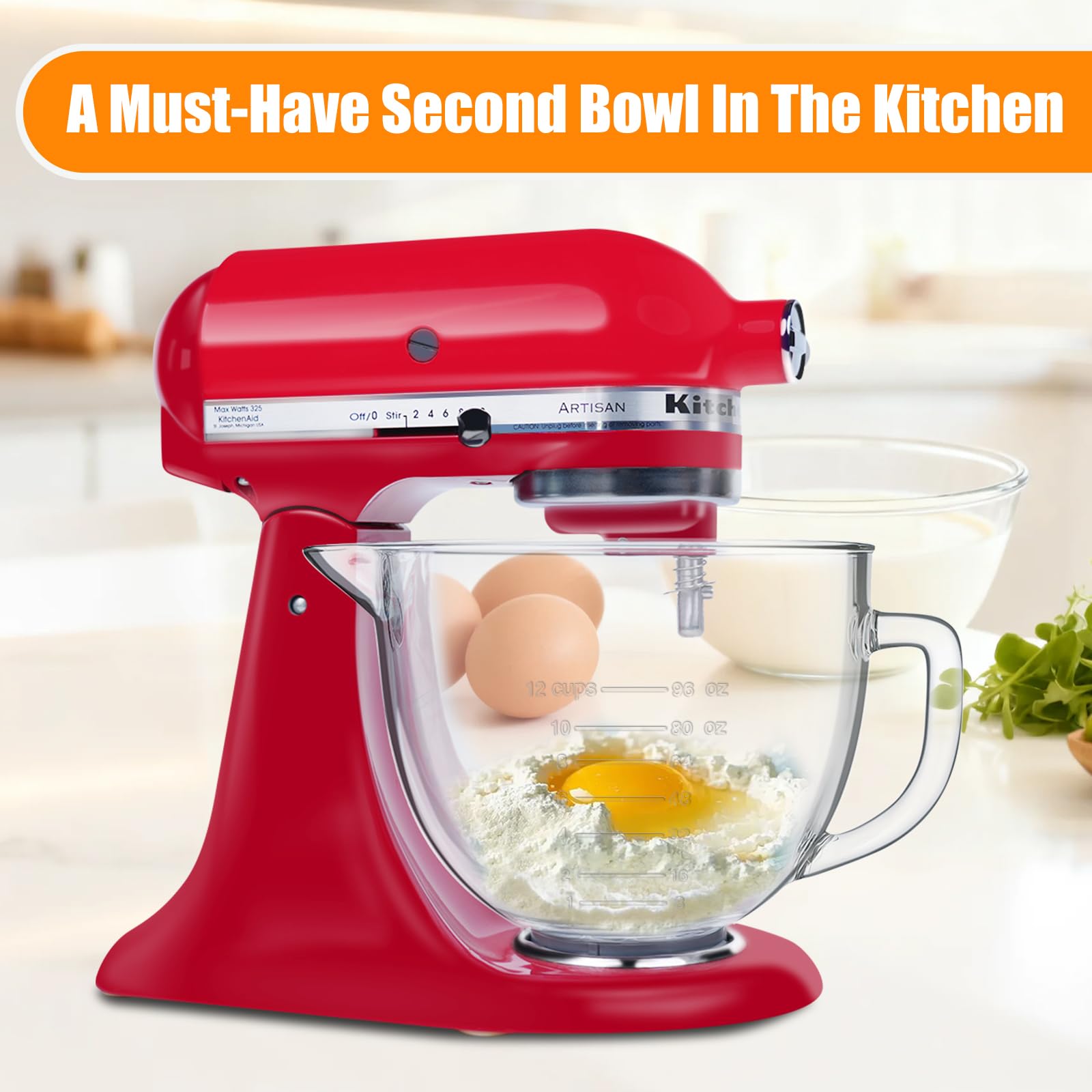 Boles de Batido de Cristal Compatibles con las Batidoras de pie Kitchen Aid de 4,5 Y 5 Cuartos, Permiten Colocarlos en el Microondas Y el Frigorífico