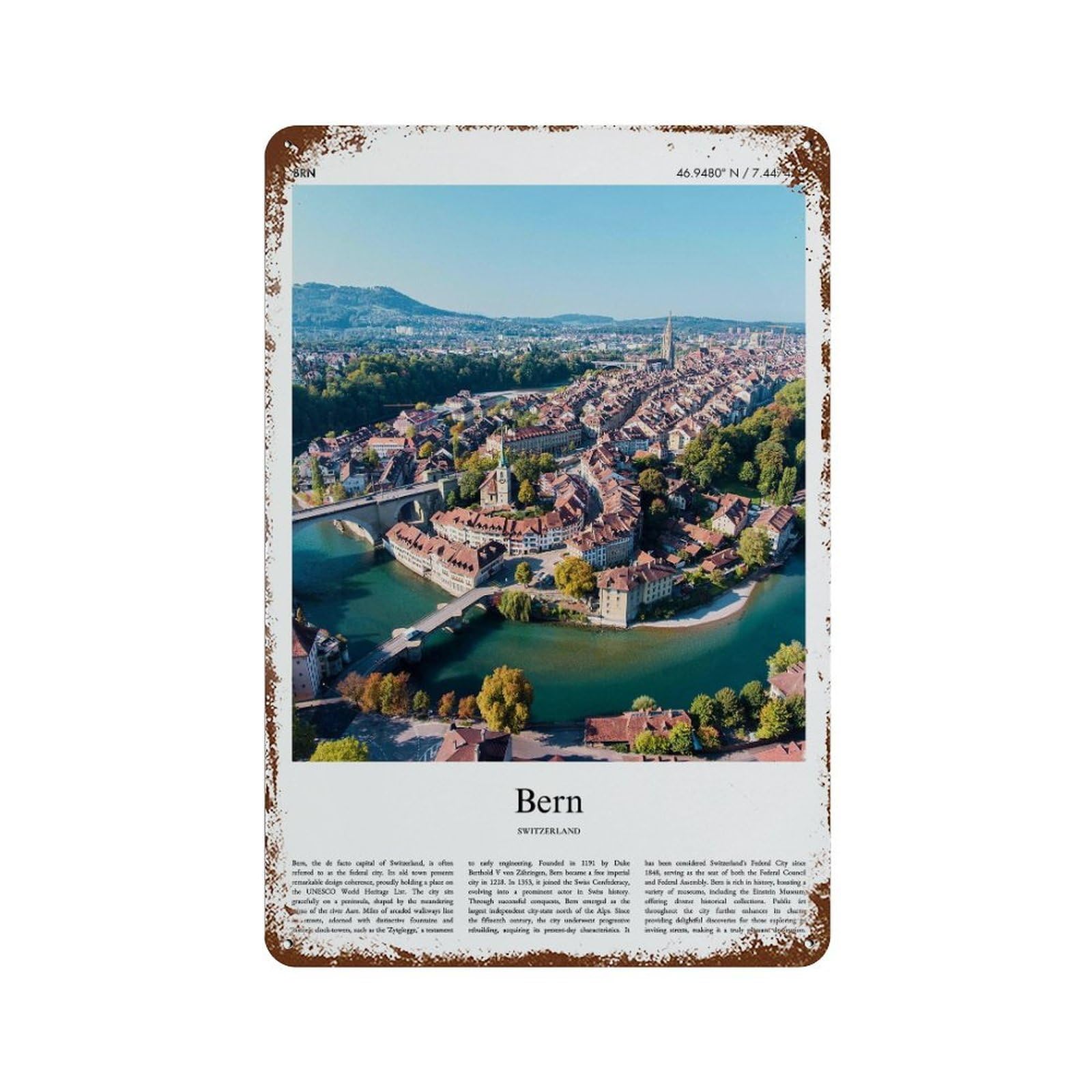 xiaoxiaoshen Bern Switzerland City Scenery Wall Decor Art Metal Tin Poster Modern Home Decor Art Home Bar Shop Decorations Vintage Sign 30x20cm