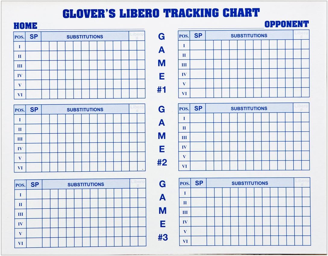 Glover's Scorebooks Volleyball Libero Tracking Charts (175