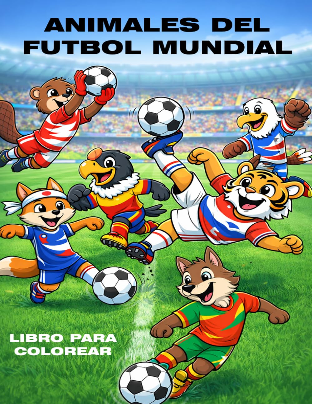 ANIMALES DEL FUTBOL MUNDIAL: Libro para colorear (Coloring Book)