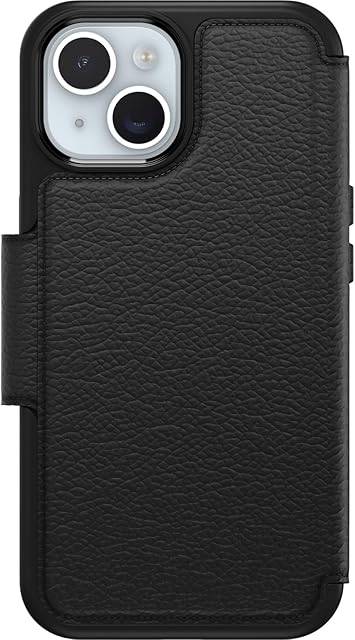 OtterBox Strada Skórzane Etui do iPhone 15 na MagSafe, Wstrząsoodporne, Miejsce na Karty, Potrójnie Przetestowane Zgodnie ze Standardem Wojskowym, Czarne, Bez Opakowania Detalicznego