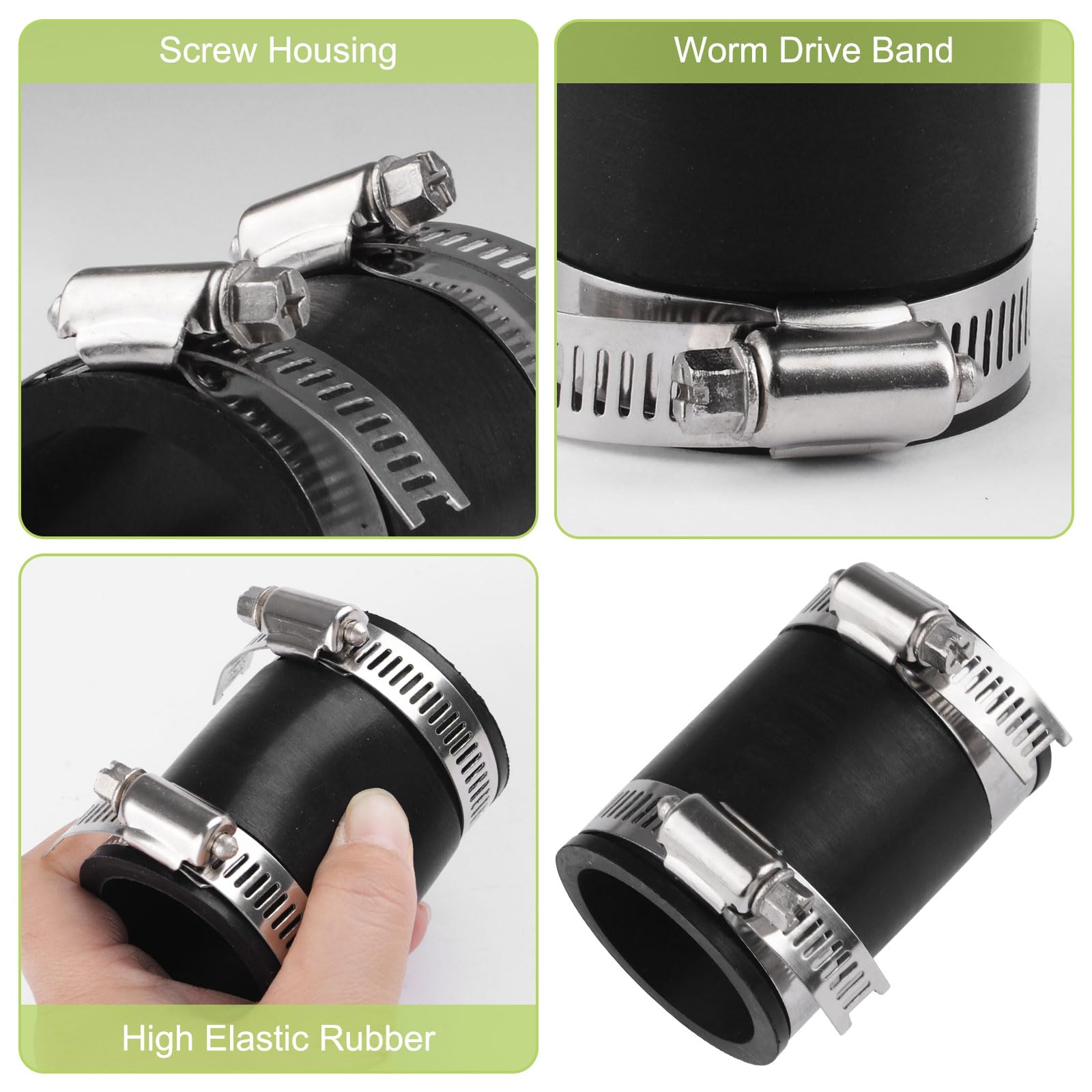 UFURMATE Flexible PVC Pipe Coupling Connector Replacement 2Pcs Black Rubber Pipe Connector Fittings with Stainless Steel Clamps for 1-1/4" Pipe (Inner Dia. 40mm/1.6in) - Image 4