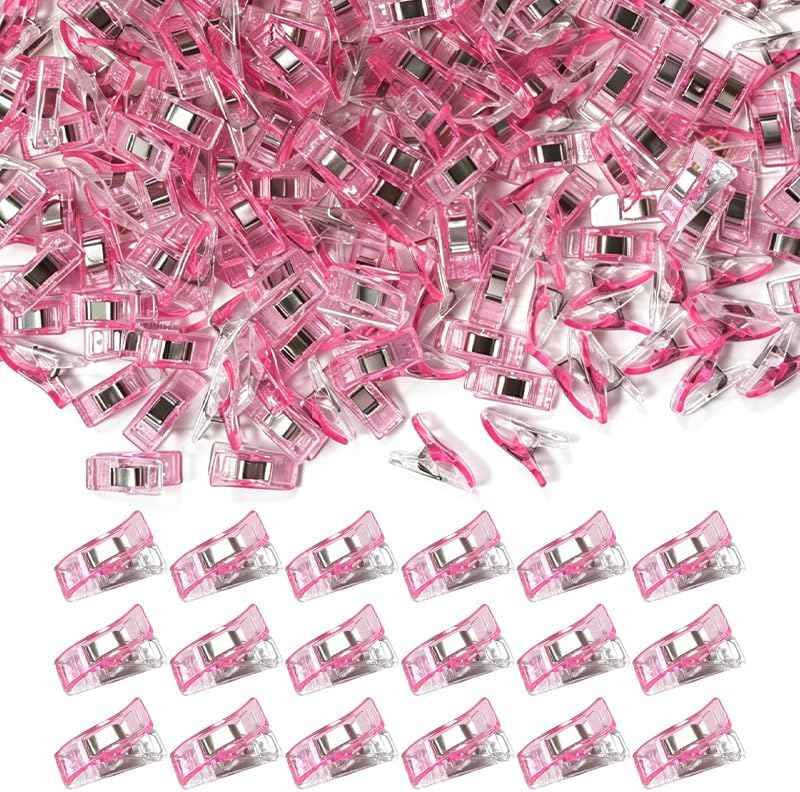 200 Pack Pink Sewing Clips, Multipurpose Plastic Fabric Clips for Quilting, Binding, Crafting, Hanging, Binder Clips & Quilting Supplies, Durable Magic Clamps for DIY Sewing Projects