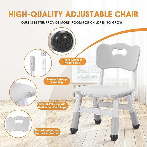 Miniatura 5 de Silla para niños de altura ajustable, sillas para niños de 2 a 8 años con fundas para pies para el hogar, aula, jardín de infantes y lugares para
