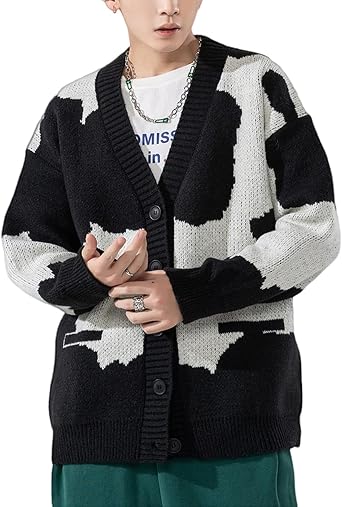 Perbai Mens Fall Color Block Long Sleeve Button Down Cardigan Sweater Jacket
