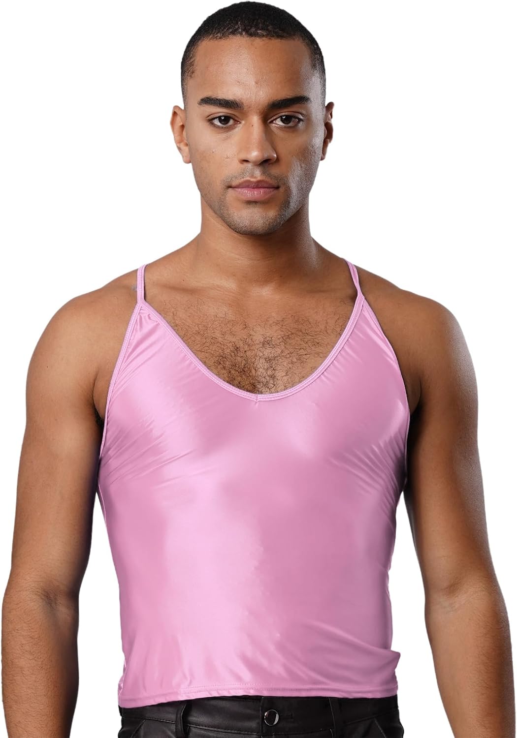 Mens Sexy Glossy Sleeveless Tank Top Stretchy Scoop Neck Slim Fit Undershirts Clubwear