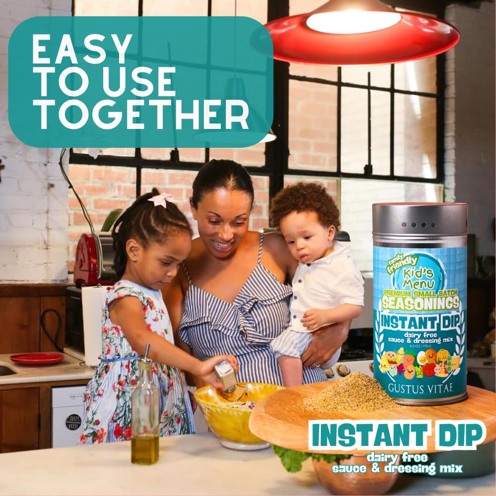 Kid’s Menu: Instant Dip - Dairy Free Sauce & Dressing Seasoning Mix | Hand Made Seasoning | All Natural Spice Blend | No MSG | Lower Sodium | Non GMO Spices | Fun, Savory, Mild Flavor | Vegan, Plant Based | Picky Eater Approved | Great for Ages 3–11 | Quick & Easy | Not Spicy | Family Friendly | Small Batch | Made in USA | Gustus Vitae - Image 6