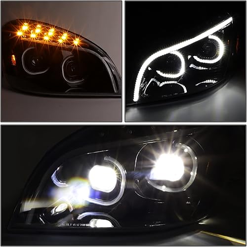 Miniatura 4 de DNA MOTORING HL-HAY-040-BK - Par de faros LED C-Halo con proyectores y barra de luz 3D, compatible con Freightliner Cascadia 08-17, carcasa negra