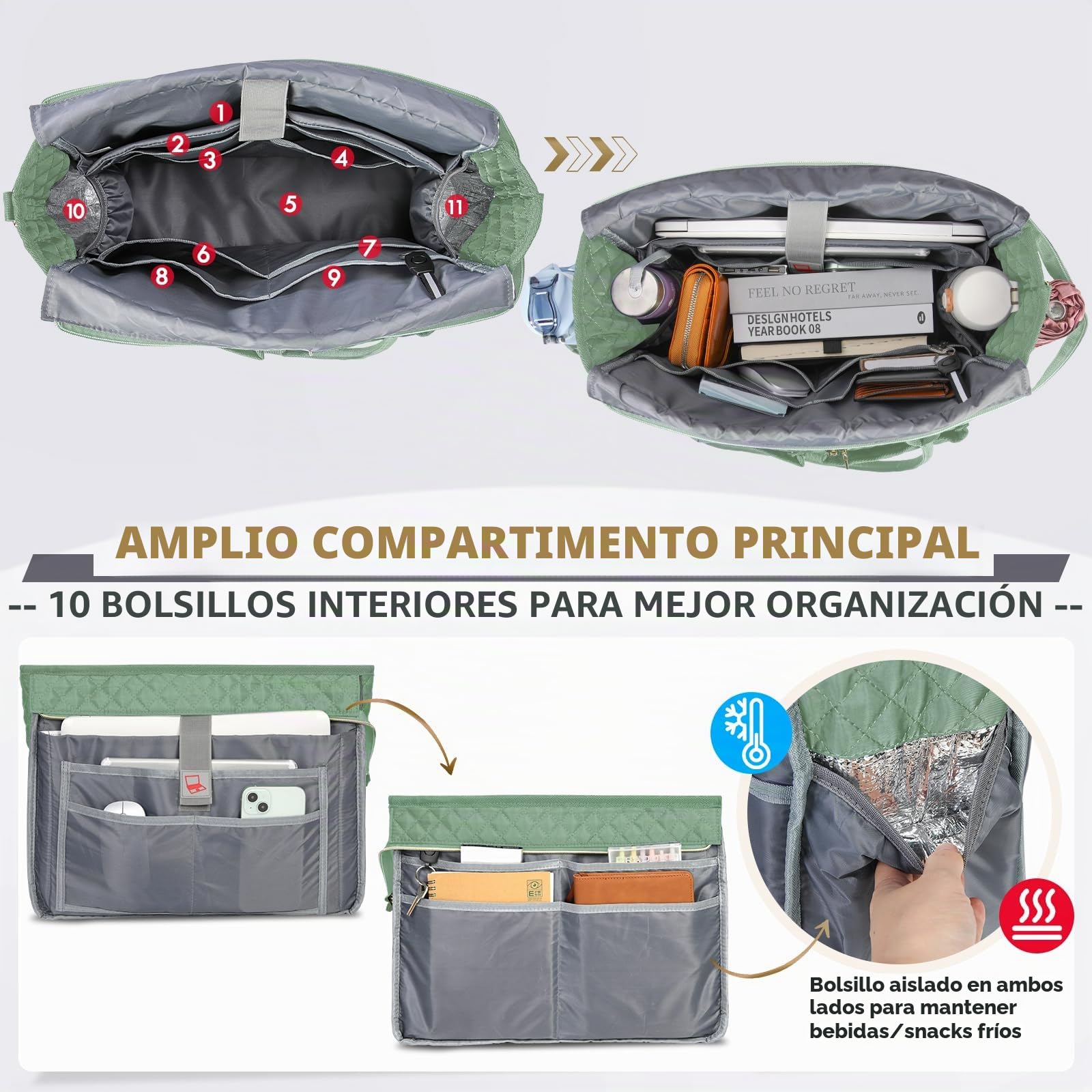 RAINSMORE Maletin Portátil Ordenador Mujer Bolso de Profesora Bolsa de Trabajo con Bolsillo Aislante para Universidad Enfermera Profesora Shopper Oficina