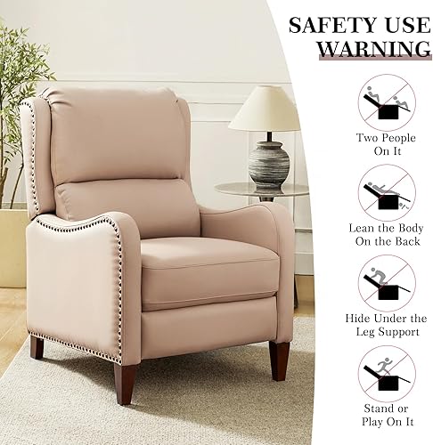 Miniatura 108 de HULALA HOME Silla reclinable de cuero genuino, moderno sillón reclinable con respaldo ajustable y reposapiés, cómodo sofá individual tapizado