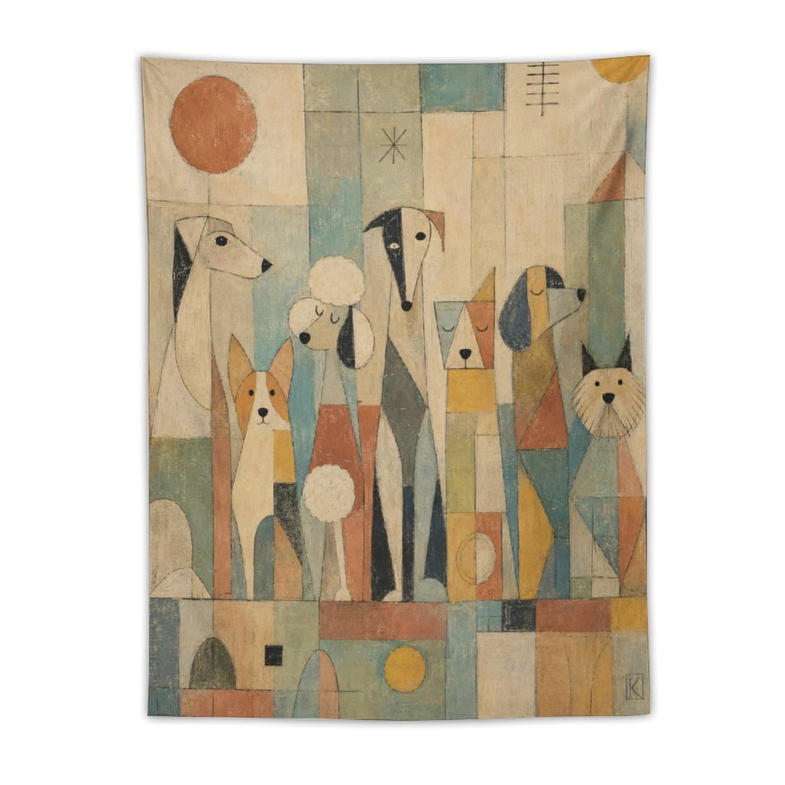 H3B8U2Y5 Dog Group Geometry Wall Tapestry, Geometric Art, Ceiling Hanging