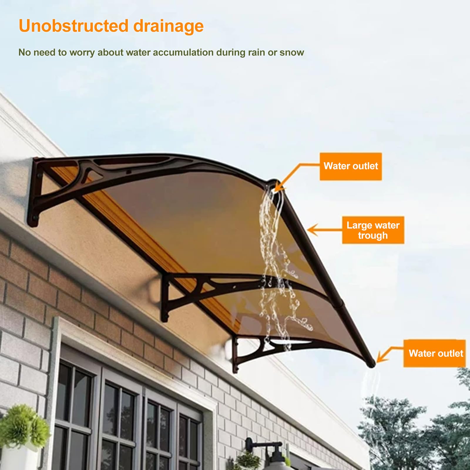 Pensilina Tettoia per Porta e Ingresso in Alluminio,Tende da Sole Marrone,Tendone in Policarbonato Curvo,Garden Pensilina da Esterno,Resistente ai Raggi UV Antipioggia (50x280cm)