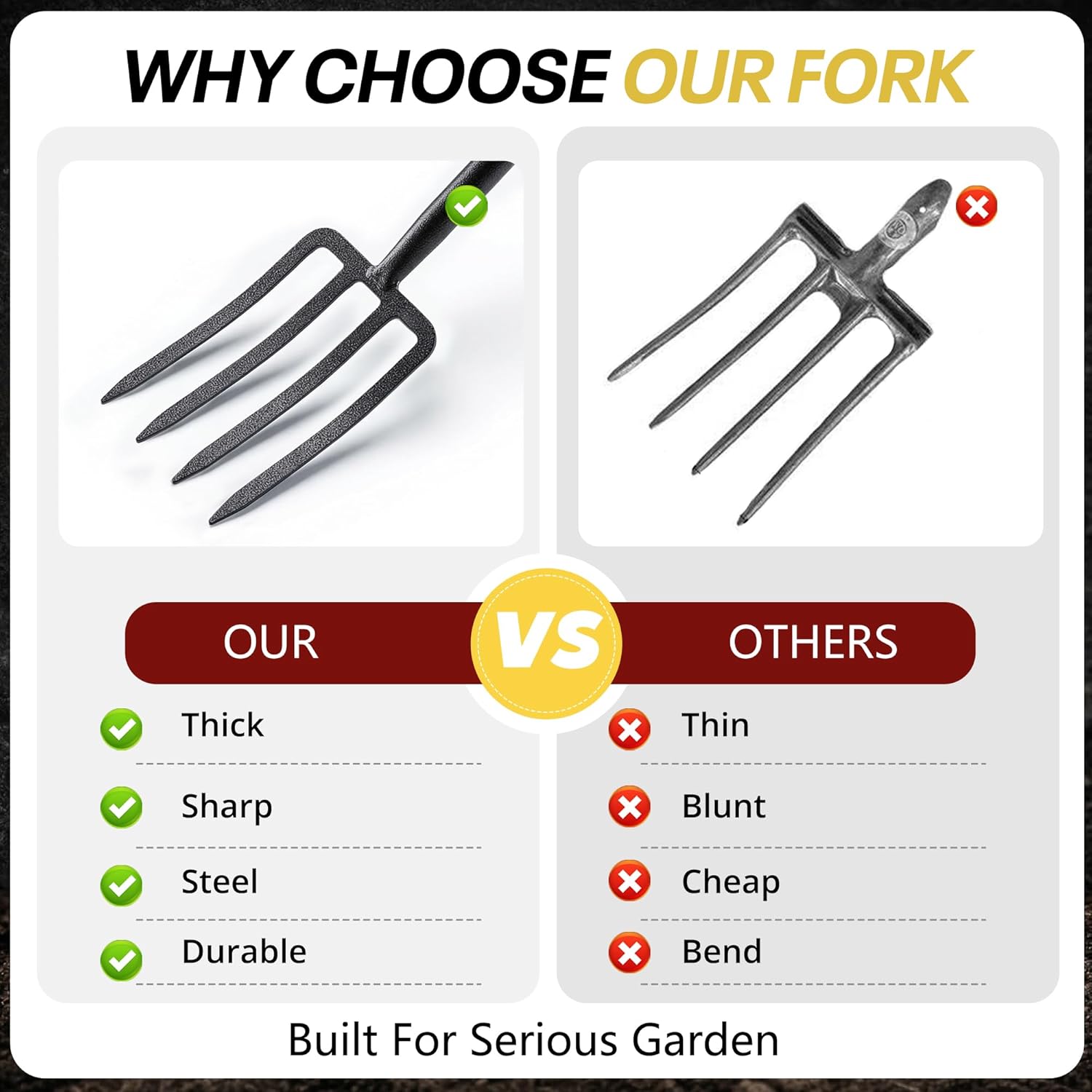 Garden Digging Forks with Premium 4-Tine Forged Steel Digging Fork D-Grip Handles 41" Sturdy Metal D-Handle Virtually Unbreakable Gardening Tool 2 Pcs