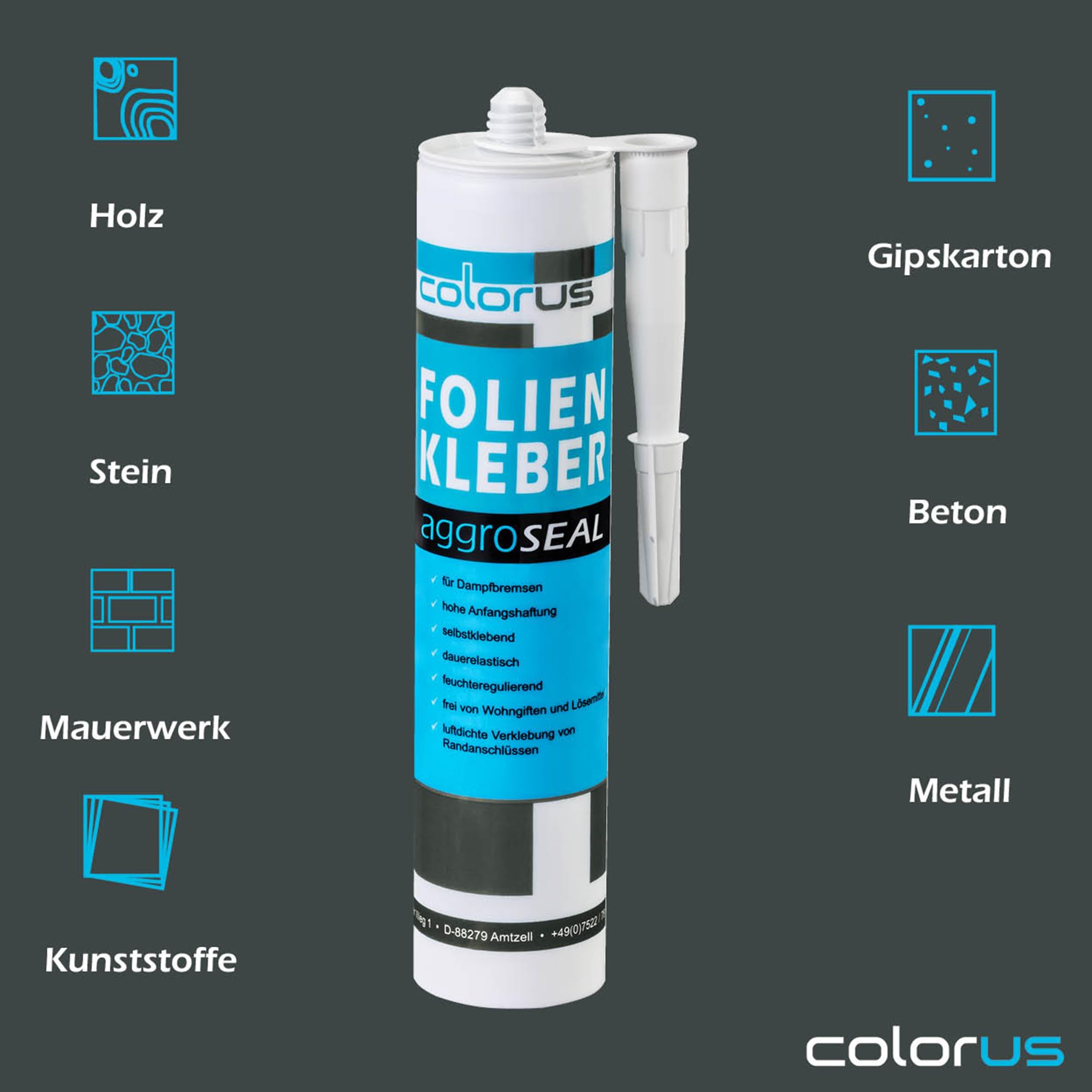 Colorus Profi Folienkleber 310 ml - 10x Dampfsperre & Dampfbremse AggroSeal Anschlusskleber – DIN 4108-7 konform – Extrem starke Haftung für Folie, Holz & Mauerwerk