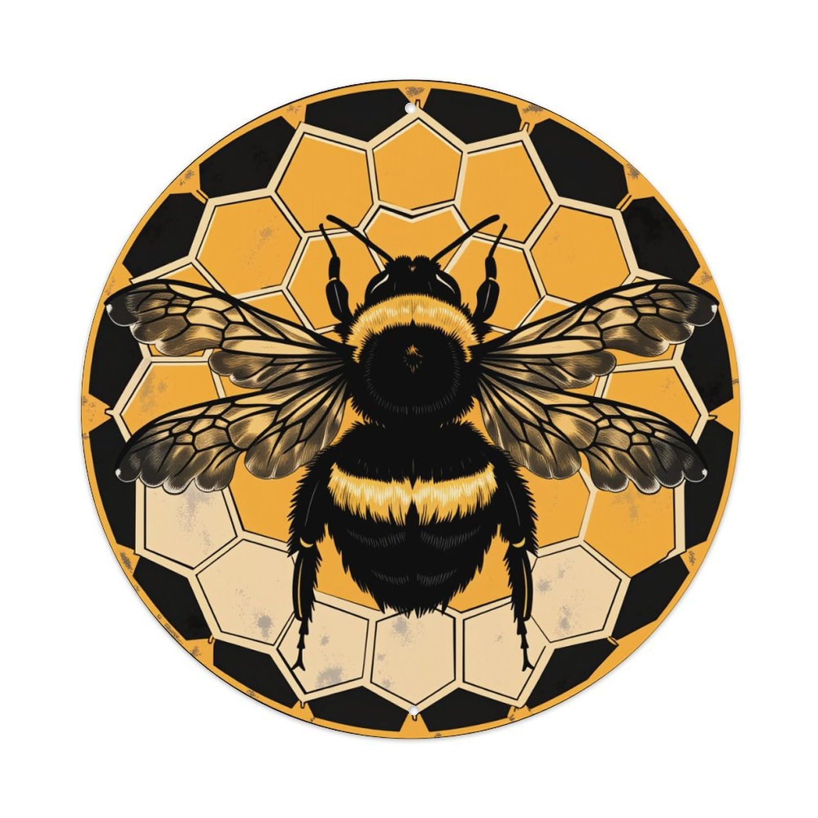 Bee Honeycomb Pattern Design Art Round Tin Sign Vintage Metal Poster Retro Bar, Home, Man Cave, Kitchen, Laundry Room Wall Art Decor Gift 8x8Inch