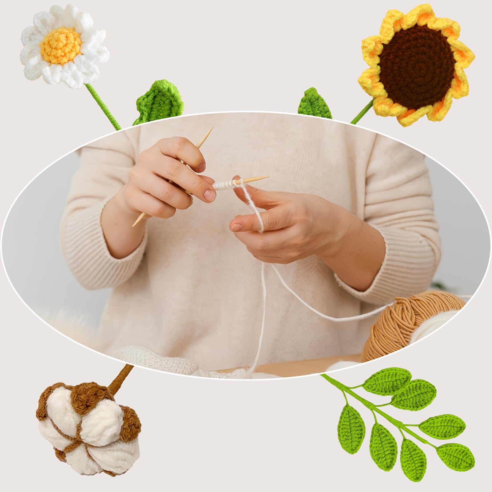 CDOUTSUN Crochet Flowers Bouquet, Knitted Crochet Sunflowers Bouquet Handmade Crocheted Flowers Bouquet DIY Home Decor for Mother's Day Birthday Wedding Gifts