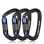 BEIFENG Auto Locking Carabiner 25KN Climbing Carabiner Large Carabiner Clip Obtained UIAA Certification Heavy Duty Carabiners Suitable for Rock Climbing, Camping, Gym,Rescue Black (Black&Blue3Pcs)