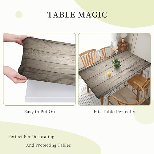 Miniatura 6 de GTEVUTS Mantel rústico de grano de madera oscura envejecida, 5 x 2.2 pies, ajustable, rectangular, tela de poliéster con bordes elásticos retro,