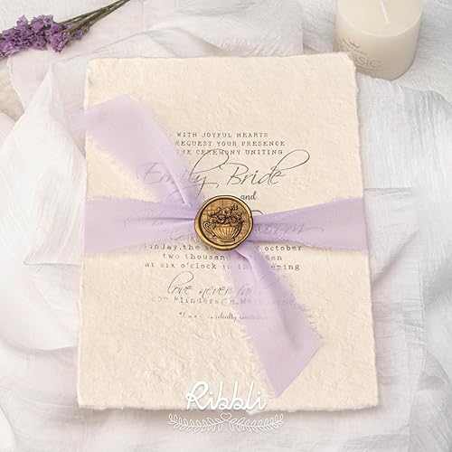 Miniatura 100 de Ribbli Cinta de gasa blanca de 1-1/2 pulgadas x 20 yardas hecha a mano con flecos, cinta blanca para invitaciones de boda, envoltura de ramos